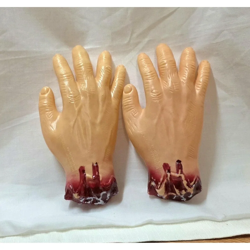 Vintage Greenbrier Halloween Severed Hands Prop Pair Bloody Plastic Horror Decor